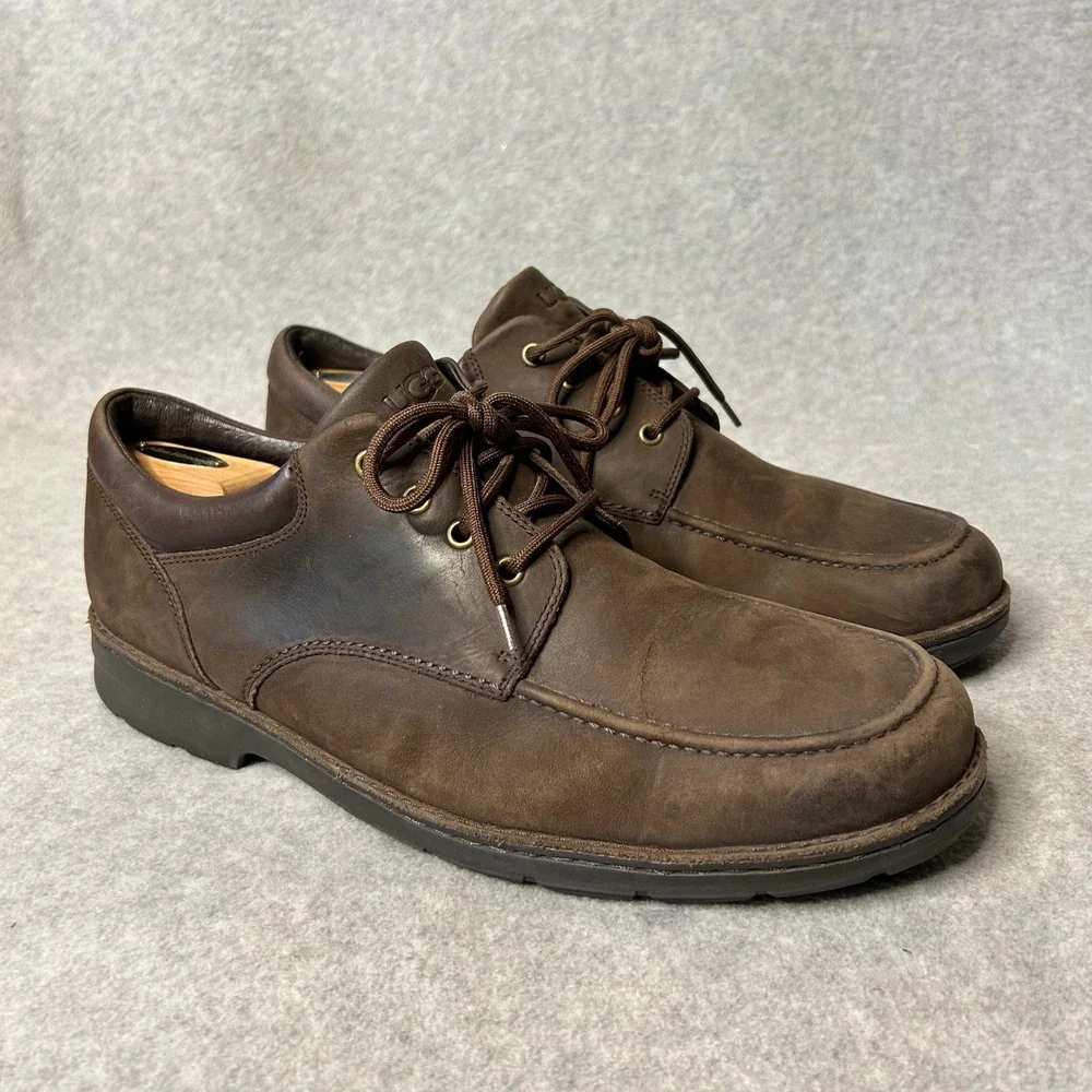UGG Men's Brown Waterproof Leather Loafers Shoes 14EEE Wide 1009470 EUC Gorpcore